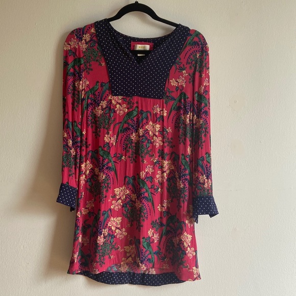 Anthropologie By Anthropologie Printed Pink Floral Polka Dots Dress - Picture 1 of 10